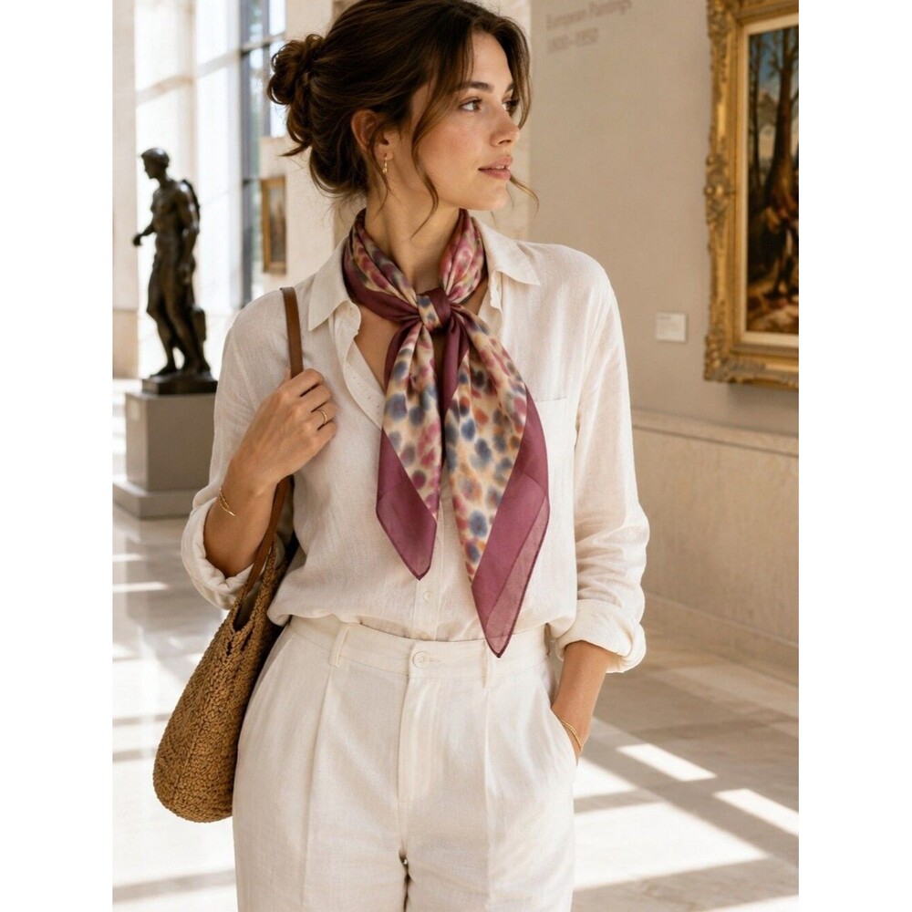 Purple Pink Inkblot Scarf Square Neck Shawl Chiffon Fairy Coquette 30x30 Whimsic